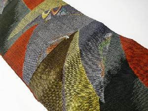 リサイクル　手織り真綿紬切り嵌め風抽象模様織り出し名古屋帯